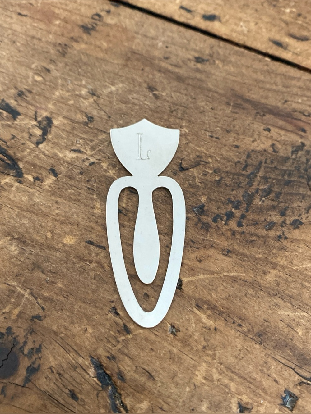 Concra Sterling Shield Bookmark Monogrammed L 3.3 Grams